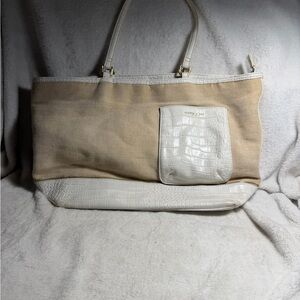 Nine West Tan and White Tote Bag